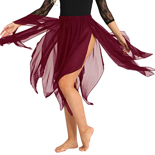 Vastwit Womens Chiffon Asymmetrical Fairy Belly Dance Skirt 13 Panel Lyrical High Low Dance Skate Tutu Skirt Wine Red One_Size #TOP2