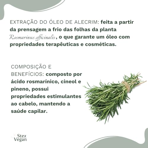 Óleo Vegetal de Alecrim, Stex Vegan, 100% Puro e Natural - Crescimento Capilar (100mL Conta Gotas Vi