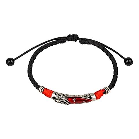 Ancient Tribe Handmade Adjustable Leather Anklet,Black (Red) Cover