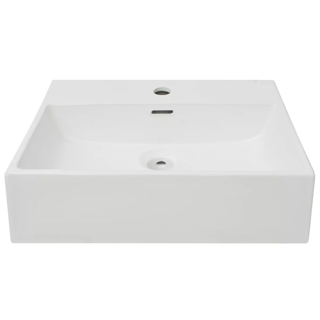 Homgoday Lavabo con orificio para grifo de cerámica blanca 51,5 x 38,5 x 15 cm, lavabo pequeño baño, tapón lavabo baño, fregaderos, filtro lavabo baño, tapones desagüe lavabo baño