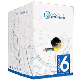 Smartech Cables Cat6 Plenum Cable 1000ft Premium Yellow Plenum Rated Wire (CMP) UTP, 23 Awg, 550 MHz cat 6 ethernet Cable Bulk 10 GB High-Speed Data Transfer for Smooth Streaming & Gaming