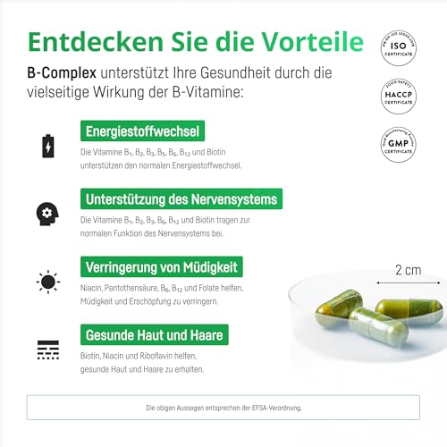 Witamina B Complex Wysoka Dawka – Wszystkie 11 Witamin B + 3 Aktywne Formy (Metylokobalamina, Folian, P-5-P) – Dla Energii, Układu Nerwowego i Psychiki – Wegańska, Bez Dodatków (60 Kaps., 2 Miesiące)