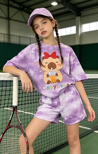 Image of Girls Clothes 2PCS Butterfly Print Short Sleeve T-Shirt + Shorts Set Teen Tween Girls Summer Outfits Set