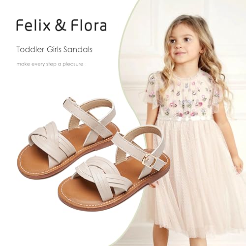 Image of Felix & Flora Toddler Girl Sandals -Flower Girl Dress Shoes Open Toe Little Kid Flats