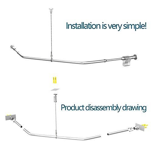 Quany Life Corner Shower Curtain Rod - 304 Stainless 30 "X 24" X 30" With Ceiling Support,For Bathroom Bathtub, Clothing Store,Private Space（Free Curtain Hook ） #TOP3