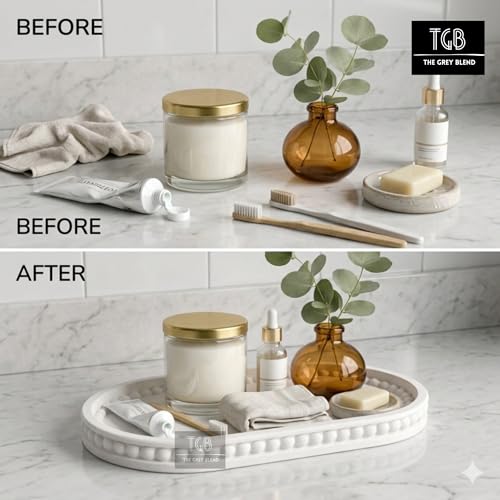 Image of Bathroom Tray for Countertop, White Concrete Organizer for Toiletries & Soap | Minimal Bathroom Sink Tray (20x12 cm)