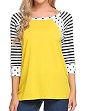 Zeagoo Women's Dot Tops Color Block 3 4 Sleeve T-shirt Tunics Blouse, 2_yellow, XX-Large