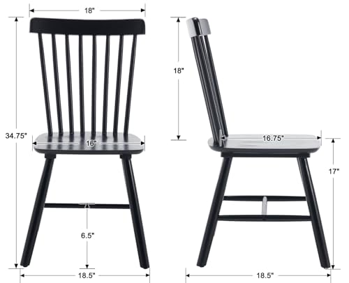 DM Furniture Windsor Dining Chairs Set of 6 Armless Dining Room Chair with Spindle Back,Farmhouse Side Chair,Solid Wood French Country Kitchen Chairs for Home/Restaurant/Patio, Black