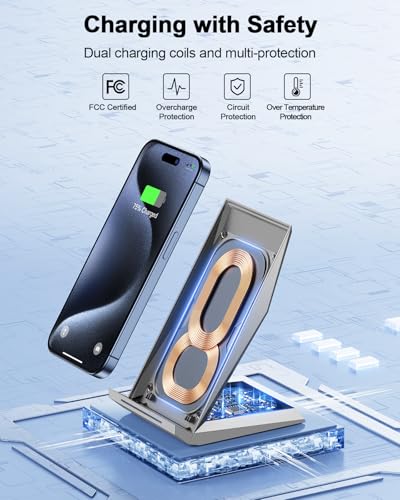 Image of Fast Wireless Charger, NANAMI Wireless Charging Stand Compatible iPhone 17 /17 Air /17 Pro /16 /16 Plus /15 /14 /13 /12, Desktop Charger Dock Phone Charging Stand for Samsung Galaxy S26 /S25 /S24 /S23 /S22 /S21