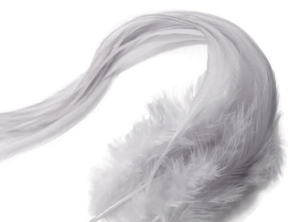 6 Pieces - XL Solid Silver Gray Thick Long Whiting Farm Rooster Saddle Hair Extension Feathers Fly Tying Summer Craft Supply | Moonlight Feather