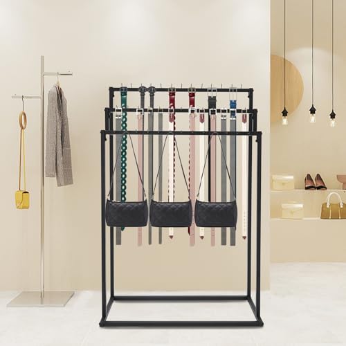 kunghei 3 Layers Floor Mounted Belt Hanger, Black Retail Display Tie Scarf Rack, Bags Belt Display Stand Men Closet Display Stand Organizer, Shawls Shelf for Clothing Retail Commercial