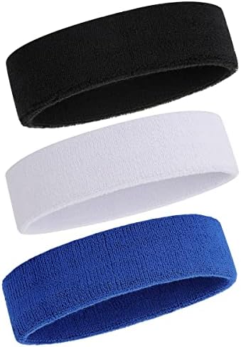 ONUPGO Sweatband Headband for Men & Women - 3/6/12 PCS Sports Headbands Moisture Wicking Athletic Cotton Terry Cloth Sweatband Sweat Absorbing Head Band