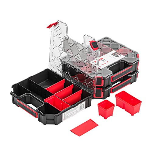 3x Modulierter Sortimentskasten Kleinteilemagazin – 243 x 284 x 60 mm - Sortierkasten mit Transparent Deckel Sortierkoffer Werkzeugbox Sortimentskoffer Kasten mit herausnehmbaren Fächern