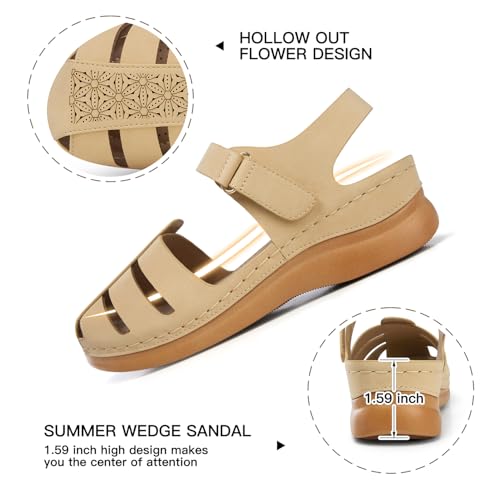 Image of SHIBEVER Wedge Sandals for Women Comfortable Closed Toe Dressy Summer Shoes | Comforta for 40% Enhanced Arch Support Fisherman - No Ankle Rubs for All-day Commutes Lightweight Casual Outdoor Shoes