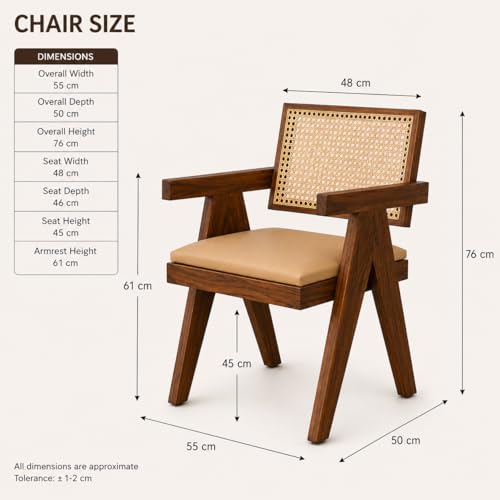 Image of Solid Wood Arm Chair with Cushion and Cane Back Support Chair Living Room Bedroom Home Wooden Armchair Furniture Garden Balcony Outdoor & Indoor (Honey Finish Set of 2)