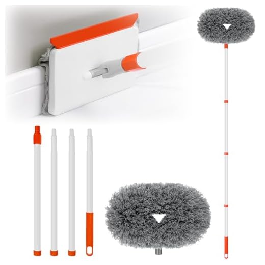 Baseboard Cleaner Tool with Handle, Extendable Long Handle Baseboard Cleaning Duster with Reusable Pads for Floorboard, Ceiling Fan Blade Cleaner Duster (Gray)