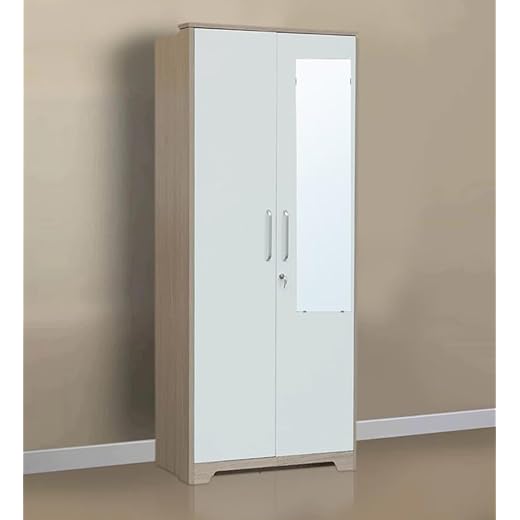 Engineered Wood 2 Door Wardrobe with Mirror, Light Brown