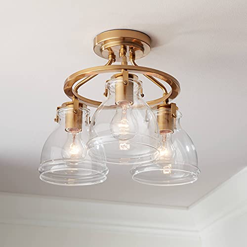 Possini Euro Design Bellis Modern Industrial Ceiling Light Semi Flush-Mount Fixture 14 1/2\" Wide Plated Soft Gold 3-Light Clear Glass Shade for Bedroom Kitchen Living Room Hallway Dining Room House