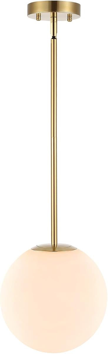 Modern Globe Pendant Light 1-Light Mid Century Chandelier Large 7.87” White Globe Glass Shade Brushed Brass Finished Hanging Light Fixture for Kitchen Island (Gold)