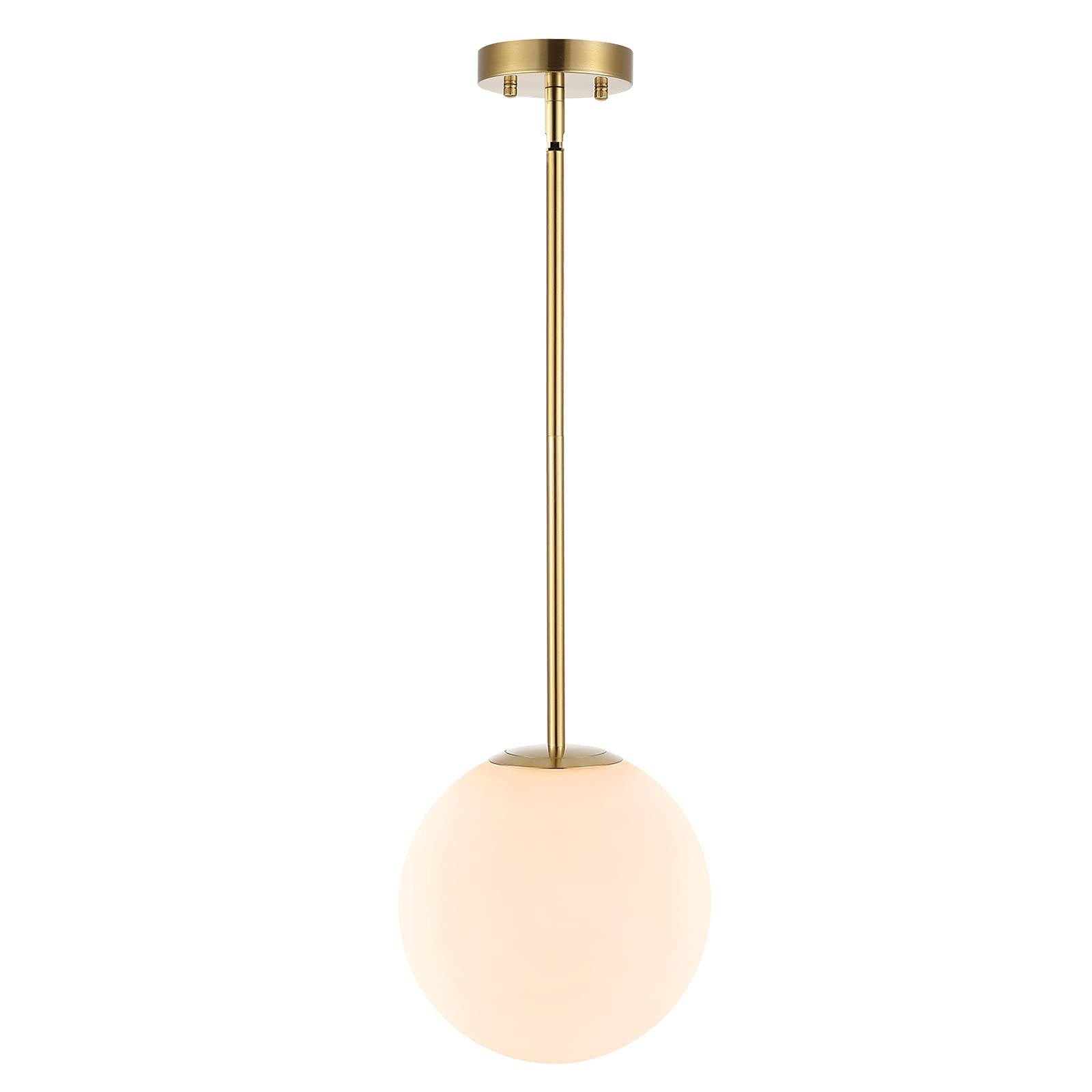 BAODEN Modern Globe Pendant Light 1-Light Mid Century Chandelier with White Globe Glass Lampshade Brushed Brass Finished Hanging Light Fixture for Kitchen Island (Gold)