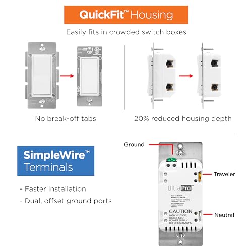 UltraPro 700 Series Add-On Switch QuickFit and SimpleWire, in-Wall White Rocker Paddle Only, Z-Wave ZigBee Wireless Smart Lighting Controls, NOT A STANDALONE Switch, 2 Pack, 68899 by UltraPro - Image 5