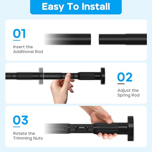 Image of Tension Curtain Rod,40-166IN(3.33-13.83Ft) 2PCS One-Click Fast Extension Rod Easy to Install Black Long Outdoor Curtain Rods No Drilling Never Rust