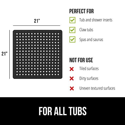 GORILLA GRIP Patented Square Shower Stall Mat, Small Bathtub Floor Mats for Stand Up Showers, Suction Cups and Drainage Holes, Machine Wash, Soft on Feet, Bathroom Accessories 21x21 Inch, Black Opaque