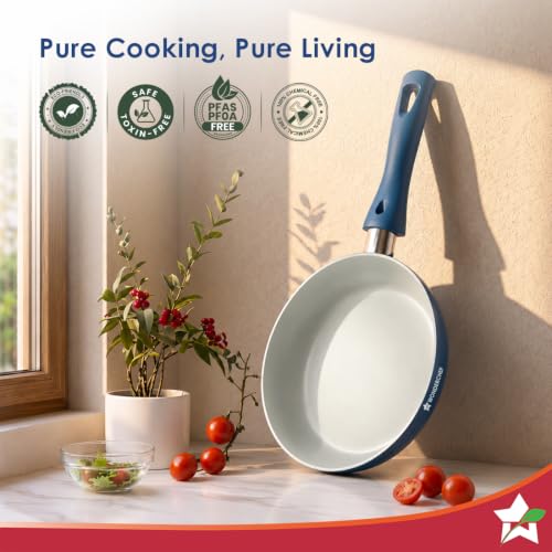 Image of Wonderchef Natura Ceramic Fry Pan for Cooking, 24cm, 1.8L, Non-Toxic Chemical-Free Coating, PFOA /PFAS-Free, for Kitchen, Scratch-Resistant, Gas & Induction Compatible, 2-Yr Warranty, Teal Blue