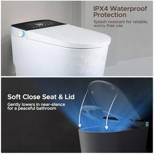 Smart Toilet with Bidet, Bidet Toilet, Modern Smart Toilets, Inteligente Japanese Toilet Seat,Toilet with Bidet Built in, Tankless Electric Toilet With Auto Open/Close Lid, Warm Water, Heated Seat - Thumbnail 6
