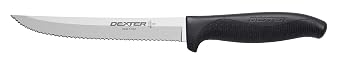 Dexter Russell SG156SCB-PCP SofGrip 24213B Utility Slicer Knife, 6" Scalloped Edge High Carbon Steel Blade, Stain-Free DEXSTEEL Construction, Non-Slip Soft Black Rubber Handle, Ergonomic Grip