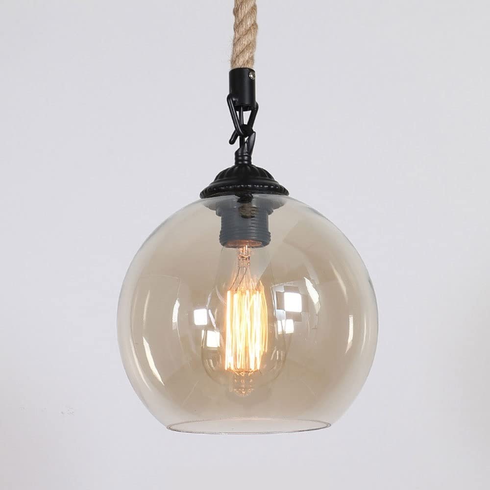 Lampada a Sospensione Personale con Testa Singola in Vetro Loft Lampada a Sospensione in Corda di Canapa Lampadario Decorativo retrò Industriale per Camera da Letto Studio Ristorante Bar Caf