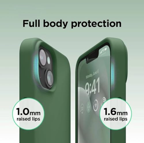Image of Premium Liquid Silicone Case for iPhone 14 - Slim Full Body Protective Back Cover with Soft Microfiber Lining, Anti-Slip Grip Scratch Resistant Phone Case (Dark Green)