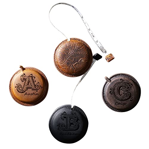 Personalized Genuine Leather Tape Measure, Customized Sewing Tape Measure, Engrave Initial Name, Pull Ruler Measuring Clothes Pendant Portable Retractable Tape Measure, Gift for Mom, Grandma, Dad