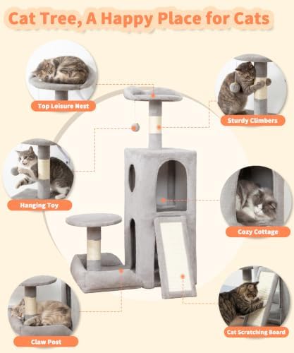 LIKISAK Cat Tree,Cat Tower with Scratching Post, 2 Perches, 110 cm Tall - 3