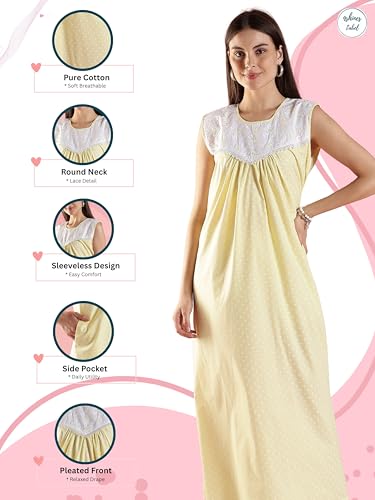 Image of 9shines Label Cotton Sleeveless Nighty | All Over Print Maxi Night wear for Women | Full Length Night Gown Night Dress for Women Stylish (Cotton Sleeveless 25)