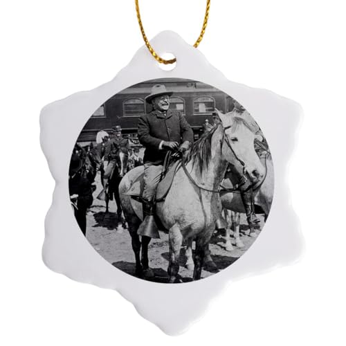 3dRose President Teddy Roosevelt on Horseback in Yellowstone National Park 1903 3 inch Snowflake...