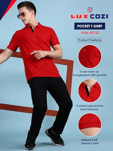 Image of Lux Cozi Men's Half Sleeve Soild Casual Regular Fit T-Shirt with Chest Pocket | Polo Tshirt for Men
