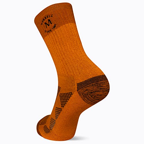 Merrell -Men's And -Women's Moab Hiking Mid Cushion Socks-1 Pair Pack-Coolmax Moisture Wicking And Arch Support, Orange, Medium-Large #TOP2
