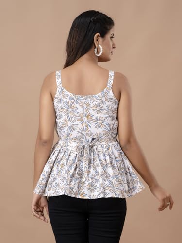 Image of feranoid Women Cotton Printed Sleeveless Strap Peplum Top