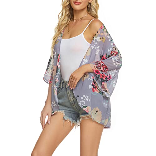 Women's Swimwear Cover Ups Short Sleeve Kimono Cardigans Chiffon Blouses For Women Ladies Floral Tops Print Loose Casual Wear #TOP3