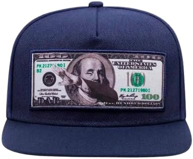 Cool Unisex Snapback hat - 100 Dollar Bill Funny Pattern - Premium Quality Flat Brim Snapback Original Baseball Cap Blue, Blue, Small-Large