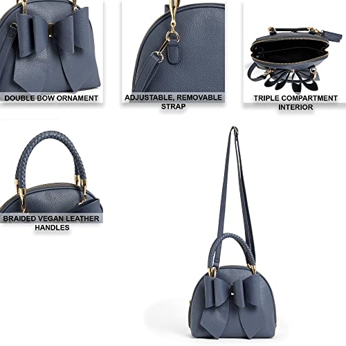 Like Dreams Medium Vegan Leather Fashion Satchel For Women Bow Tie Braided Handle Removable Strap Purse (Navy) #TOP4