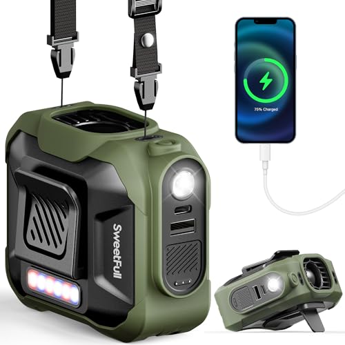 SWEETFULL Portable Waist fan, 10000mAh Personal Fan Rechargeable with Belt, 15500RPM Clip on Fan with LED SOS & Flashlight, 3 Speeds Battery operated 24H RunTime for Jobsite Outdoor Travel (Green)