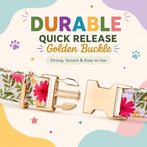 Image of Premium Dog Collar with Bow Tie, Adjustable Size, Lightweight | for 23-35 Kilograms Dogs (L, Floral)