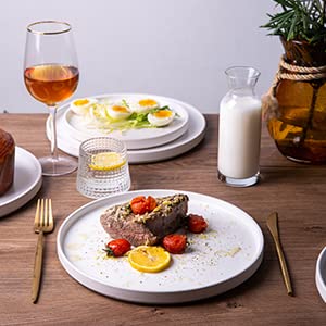 Amorarc Ceramic Dinner Plates Set Of 6, 10.0 Inch Matte Stoneware Plates For Kitchen,Modern Flat Dinnerware Dishes Set,Microwave& Dishwasher Safe, Scratch Resistant, Matte White #TOP3