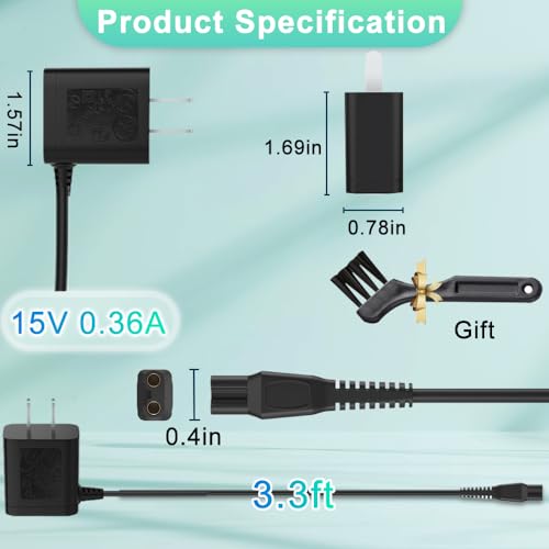 Kircuit 5V AC/DC Adapter Wall Charger + Type-C USB Charging Cable USB-C Power Cord Compatible with Andis Professional reSURGE Shaver 17300 Lithium Titanium Foil Wet/Dry Shaver Power Charger