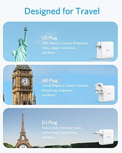 Anker USB C Charger, 65W PIQ 3.0&GaN Type-C Charger with a 45W PD Port, PowerPort III 3-Port 65W Charger with US/UK/EU Plugs for Travel, for USB-C Laptops, iPad Pro, iPhone, Galaxy and More