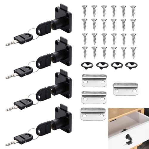 HXSYKJDM 4 Sets Cam Lock 22mm, Black Cabinet Locks with Keys, Pin Tumbler Locks for Household Office