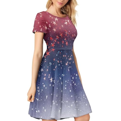 Image of POLERO Sunflower Dress for Women Floral Summer Dresses Short Sleeve Casual Sundresses Midi Dresses