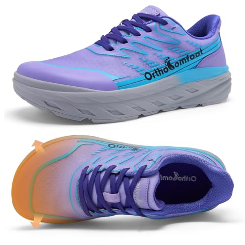 Women's Orthopedic Diabetic Wide Slip On Walking Shoes: Plantar Fasciitis Orthotic Recovery Heel Spur Pain Relief Sneakers, Supportive High Arch Golf Sports Biking Running Shoes Purple Size 8.5